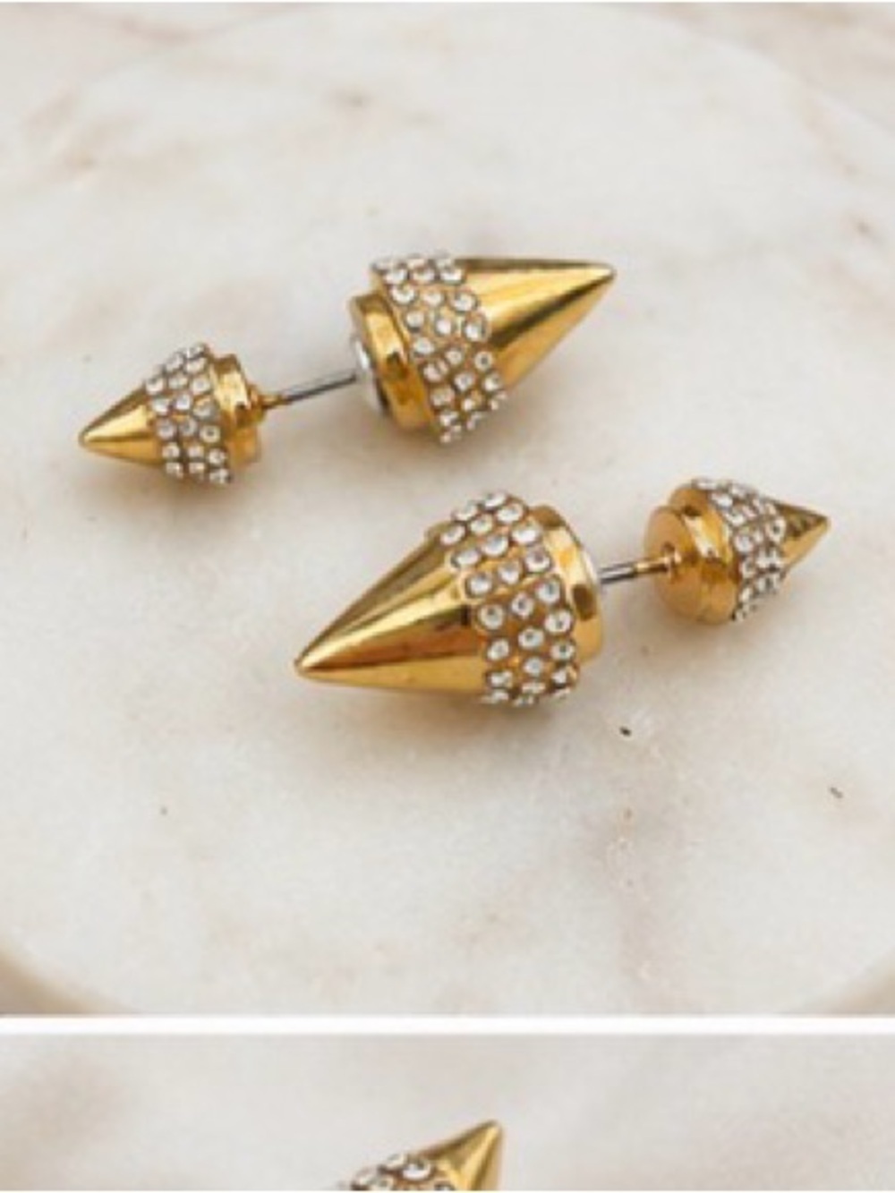 Gold Tone Crystal Pavé Double Spike Front Back Stud Earrings